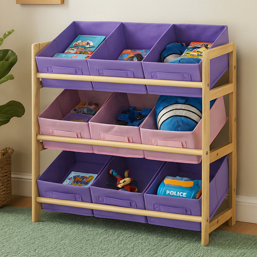 Orsina Kids Toy Storage Unit – 9 Canvas Tubs Organizer for Playrooms