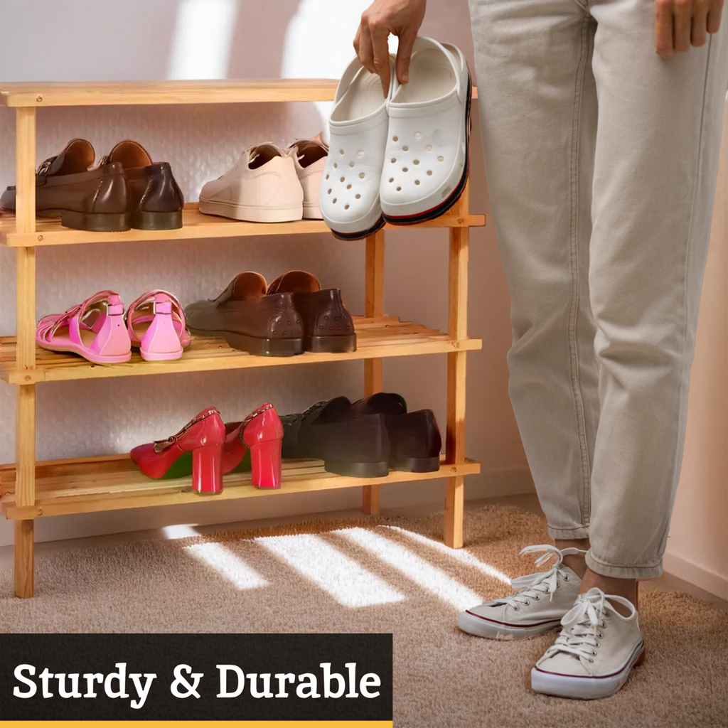 Orsina Arla 4 Tier Wooden Shoe Rack | Natural Entryway Storage Organiser