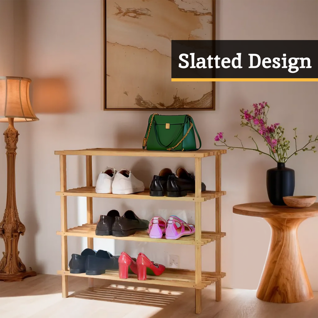 Orsina Arla 4 Tier Wooden Shoe Rack | Natural Entryway Storage Organiser
