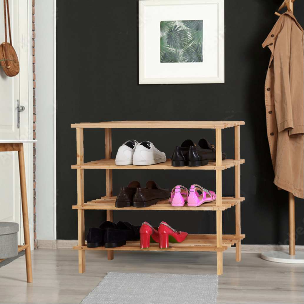 Orsina Arla 4 Tier Wooden Shoe Rack | Natural Entryway Storage Organiser