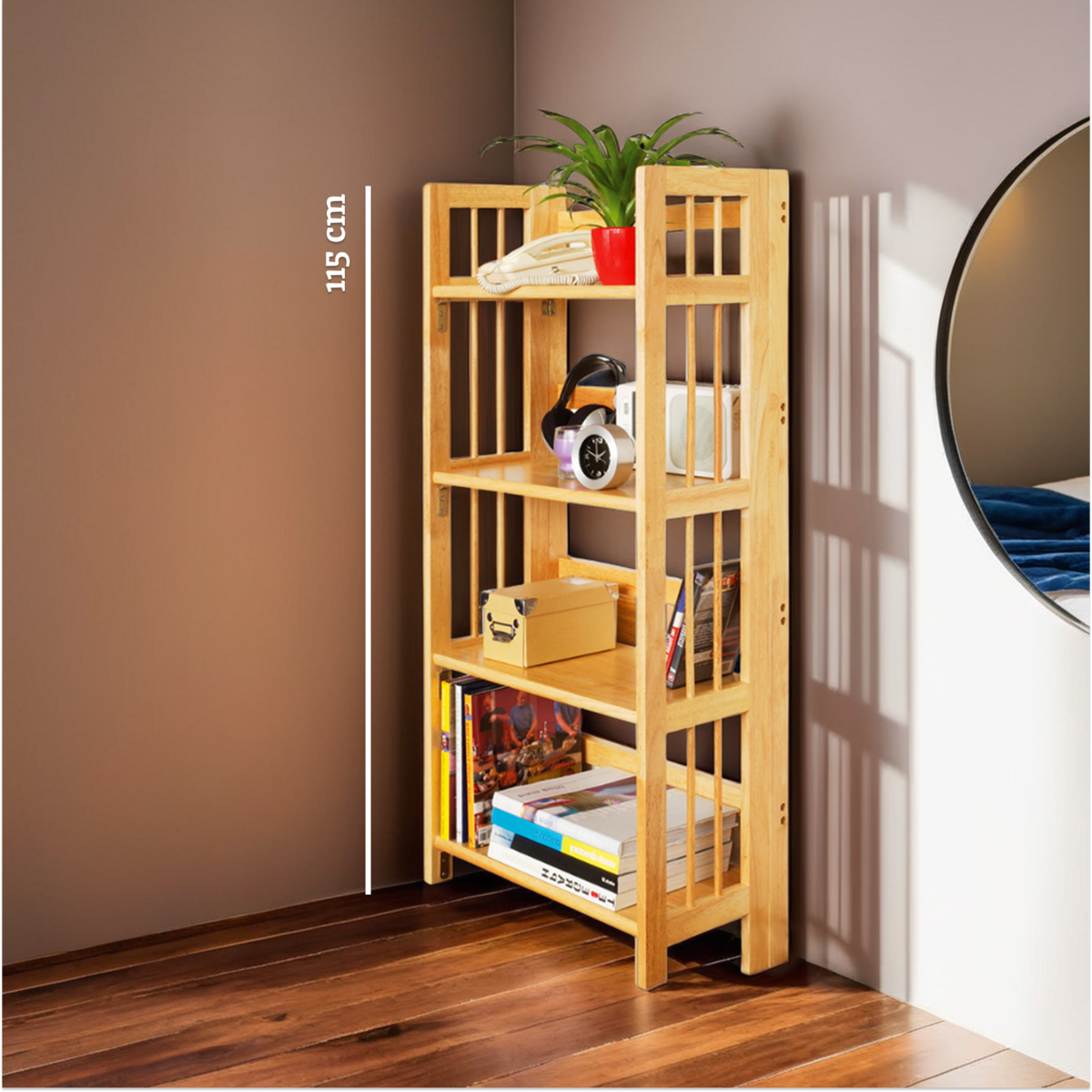 Orsina Heva 4-Tier Tropical Hevea Wood Shelving Unit | Storage Shelf