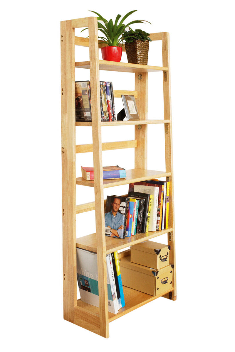 Orsina Heva 5-Tier Tropical Hevea Wood Shelf Unit | Home Storage