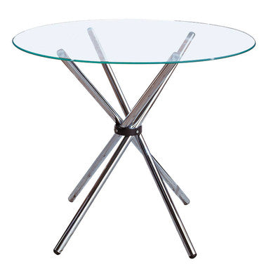 Orsina Afton Round Glass Dining Table – Silver Metal Cross Base