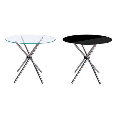 Orsina Afton Round Glass Dining Table – Silver Metal Cross Base