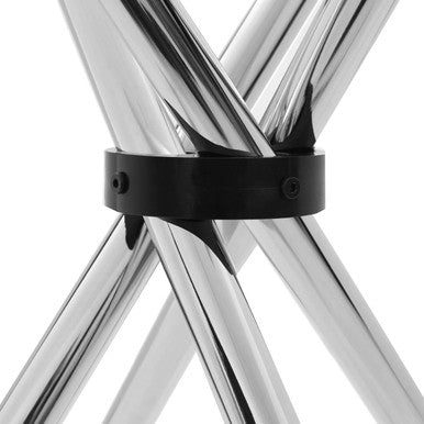 Orsina Afton Round Glass Dining Table – Silver Metal Cross Base
