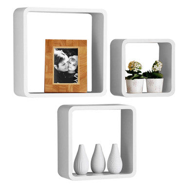 Orsina Kayli White Wall Cubes – Set of 3 Floating Modern Display Shelves