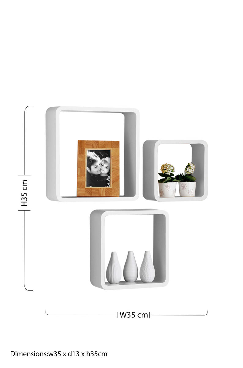 Orsina Kayli White Wall Cubes – Set of 3 Floating Modern Display Shelves