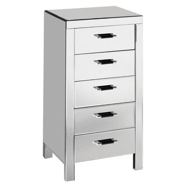 Orsina Vincenzo 5-Drawer Mirrored Chest – Tall Bevelled Glass Dresser