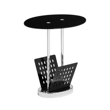 Orsina Adam Black Glass Side Table with Integrated Magazine Rack