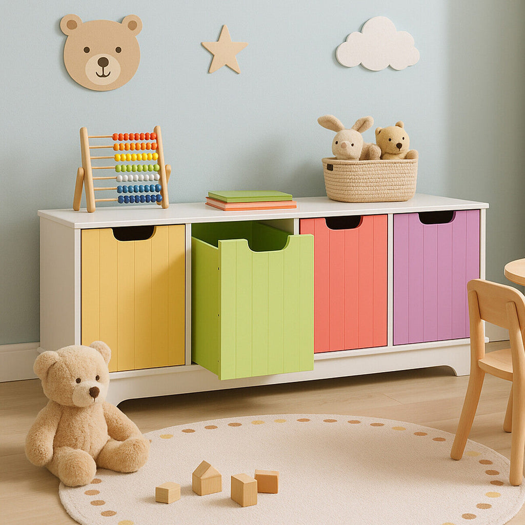 Orsina Isla Kids Toy Storage Unit - White with 4 Coloured Boxes