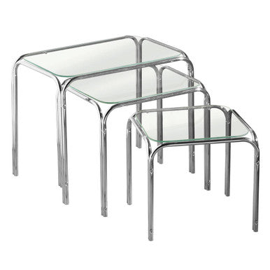 Orsina Jordan Nest of 3 Tables – Clear Glass and Silver Metal Frame