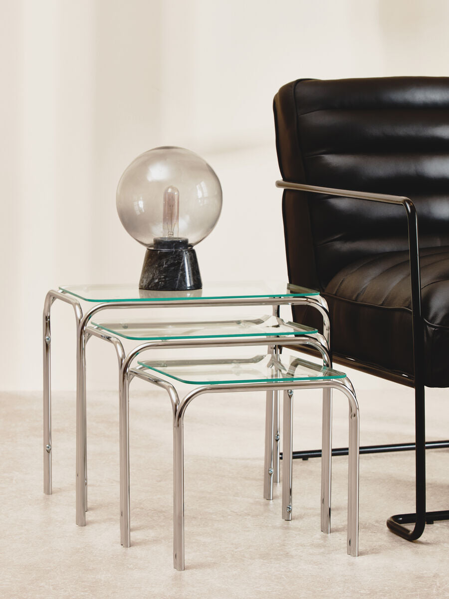 Orsina Jordan Nest of 3 Tables – Clear Glass and Silver Metal Frame