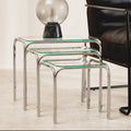 Orsina Jordan Nest of 3 Tables – Clear Glass and Silver Metal Frame