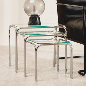 Orsina Jordan Nest of 3 Tables – Clear Glass and Silver Metal Frame