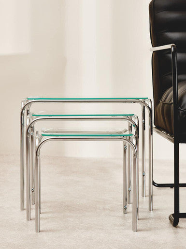 Orsina Jordan Nest of 3 Tables – Clear Glass and Silver Metal Frame