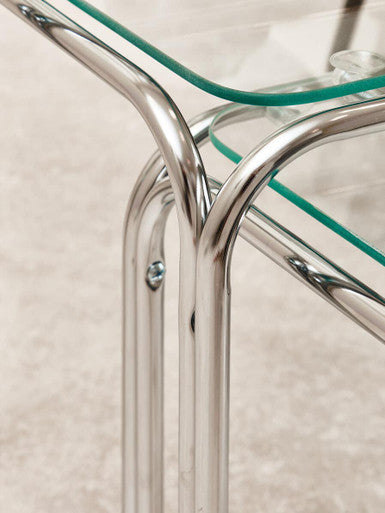 Orsina Jordan Nest of 3 Tables – Clear Glass and Silver Metal Frame
