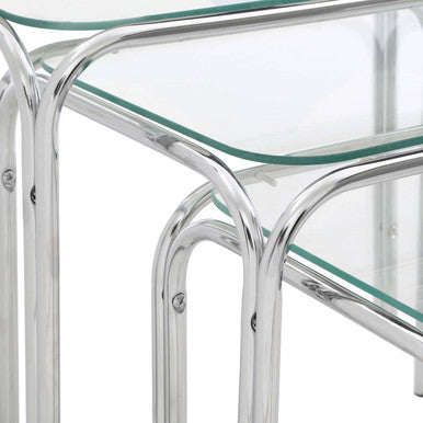 Orsina Jordan Nest of 3 Tables – Clear Glass and Silver Metal Frame