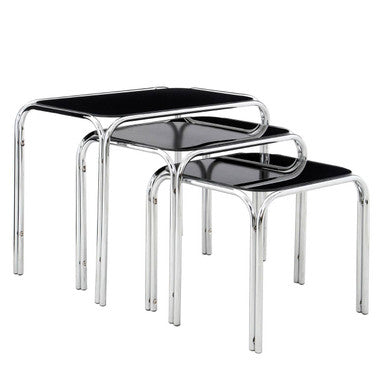 Orsina Jordan Nesting Tables | Set of 3 Black Glass & Silver Metal