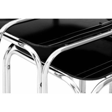 Orsina Jordan Nesting Tables | Set of 3 Black Glass & Silver Metal