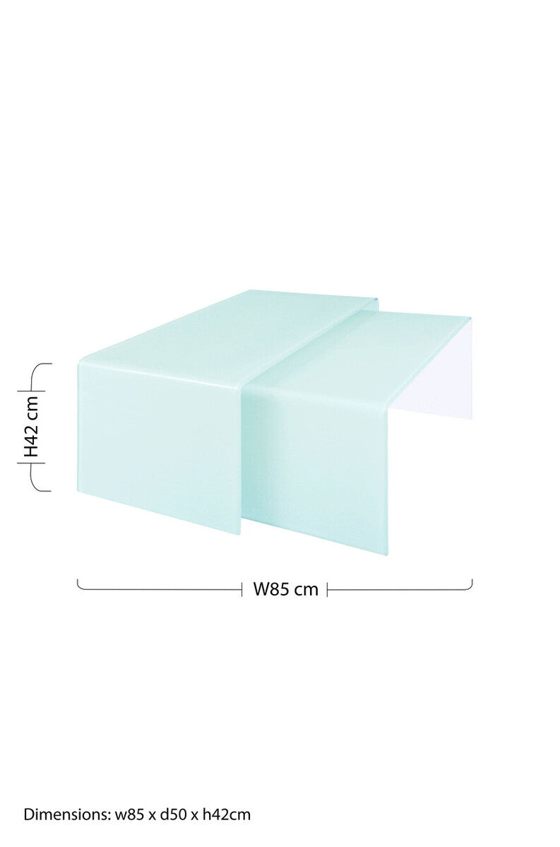Orsina Cascade Nest of 2 Aqua Green Curved Glass Coffee Tables