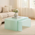 Orsina Cascade Nest of 2 Aqua Green Curved Glass Coffee Tables