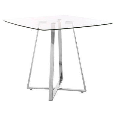 Orsina Metropolitan Square Glass Dining Table with Silver Metal Base