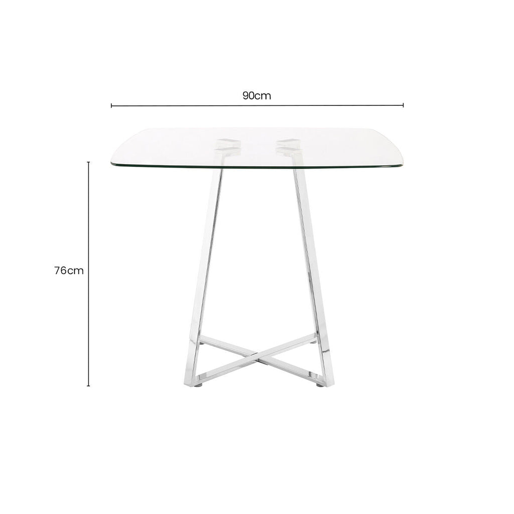 Orsina Metropolitan Square Glass Dining Table with Silver Metal Base