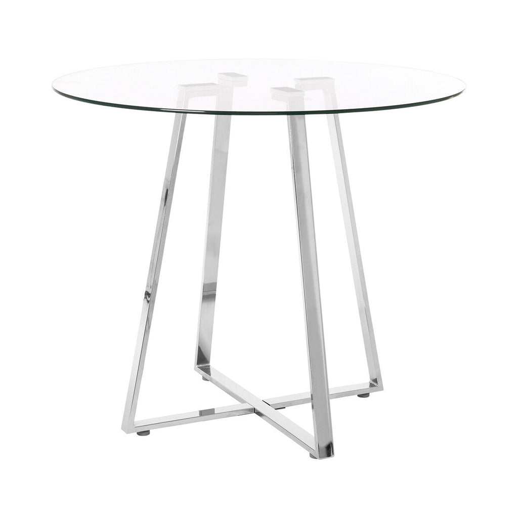 Orsina Metropolitan Round Glass Dining Table with Silver Metal Base