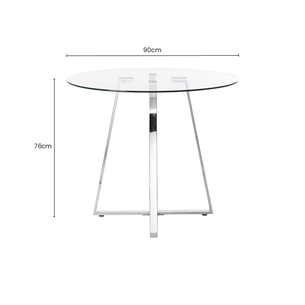 Orsina Metropolitan Round Glass Dining Table with Silver Metal Base