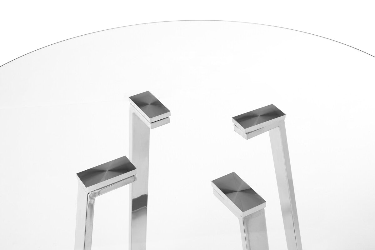 Orsina Metropolitan Round Glass Dining Table with Silver Metal Base