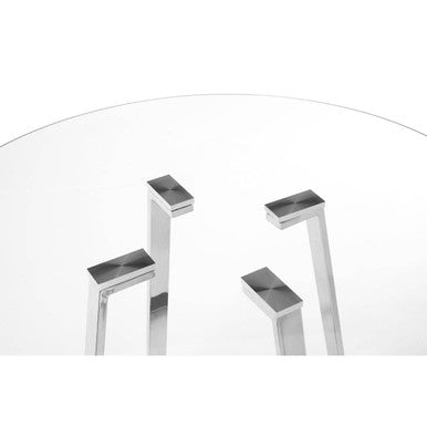 Orsina Metropolitan Round Glass Dining Table – Silver Steel Frame