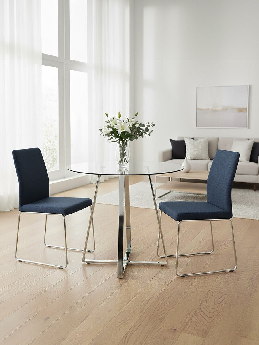 Orsina Metropolitan Round Glass Dining Table with Silver Metal Base