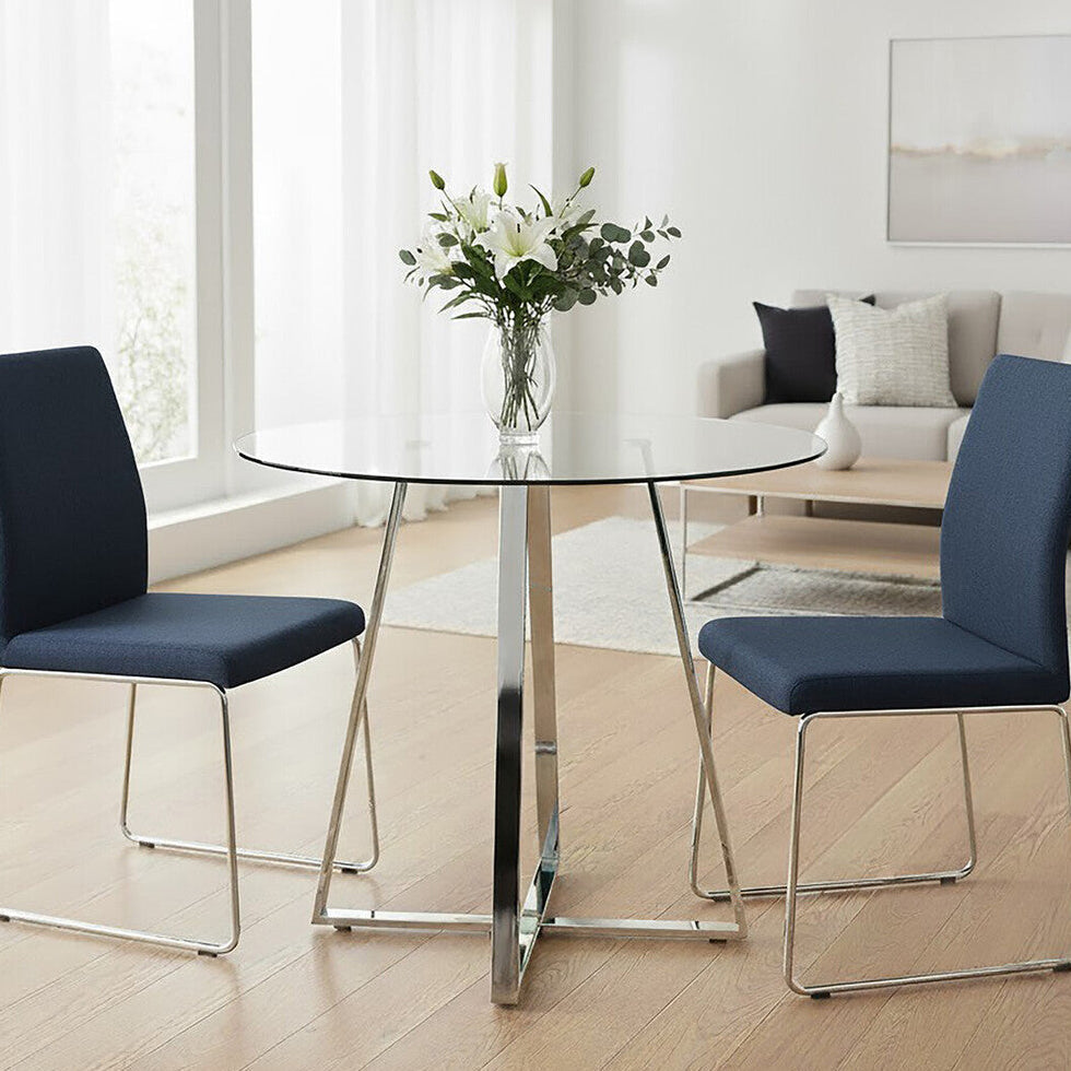 Orsina Metropolitan Round Glass Dining Table with Silver Metal Base