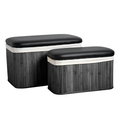 Orsina Bambi Black Bamboo Storage Ottoman Set of 2 with Canvas Lids