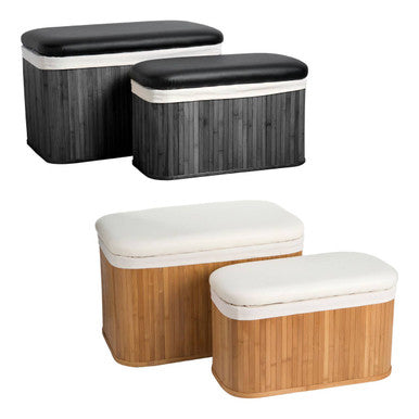 Orsina Bambi Black Bamboo Storage Ottoman Set of 2 with Canvas Lids