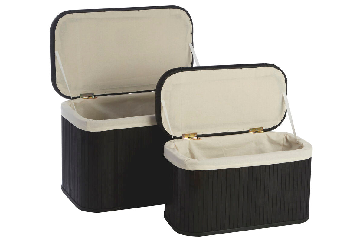 Orsina Bambi Black Bamboo Storage Ottoman Set of 2 with Canvas Lids