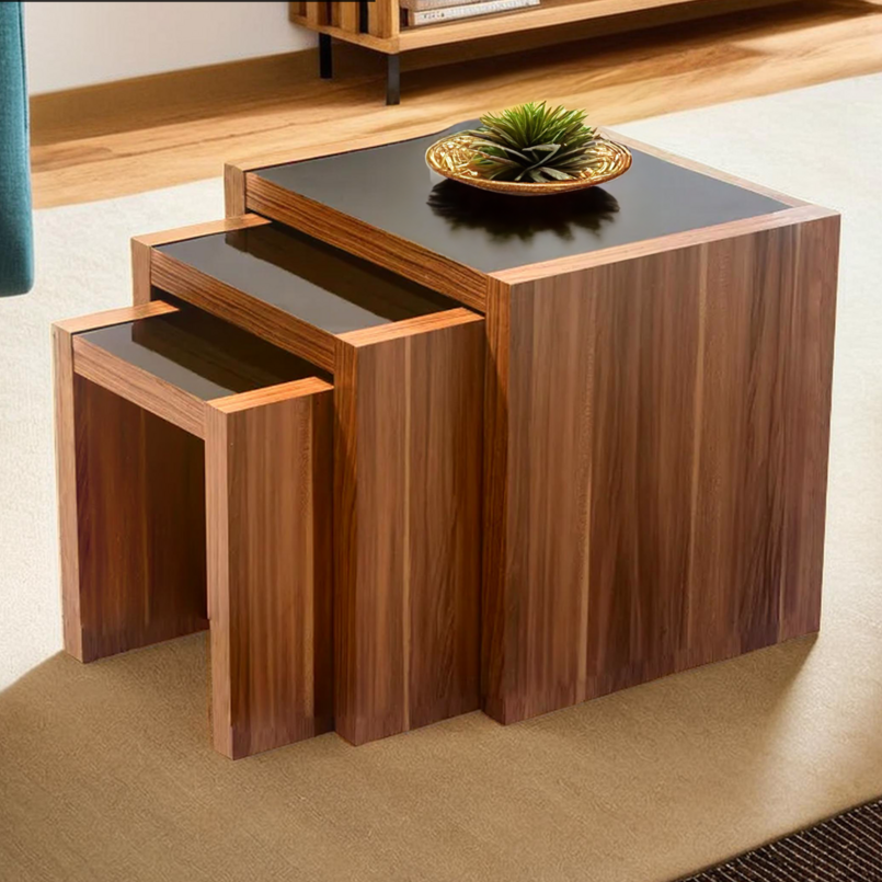 Orsina Fargo Walnut Veneer Nest of 3 Tables – Mid-Century Side Tables
