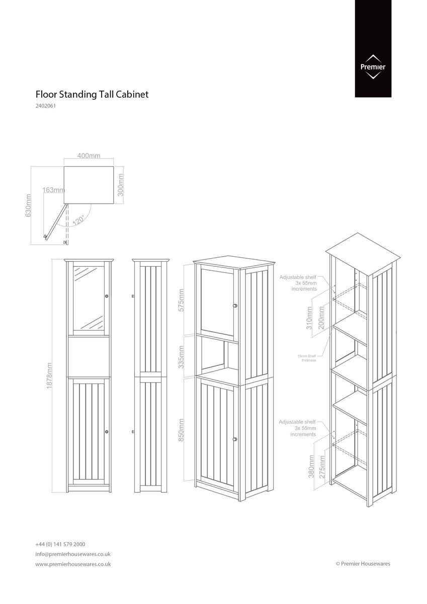 Orsina Portland Floor Standing Tall Cabinet | Slim Bathroom Storage