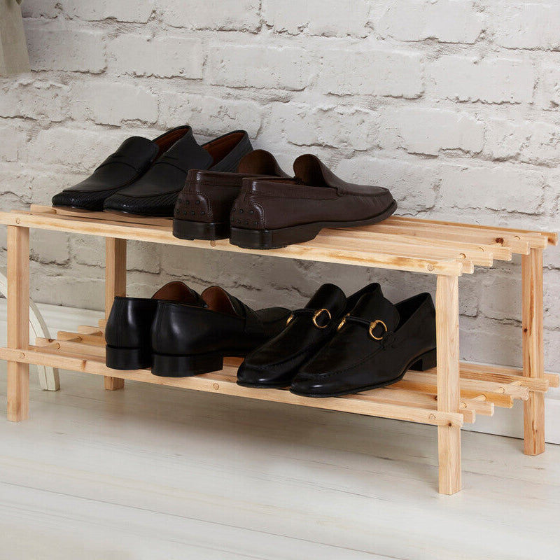 Orsina Arla 2-Tier Shoe Rack – Natural and Cedar Wood Entryway Storage