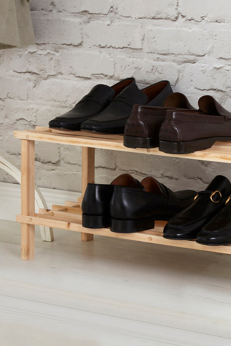Orsina Arla 2-Tier Shoe Rack – Natural and Cedar Wood Entryway Storage