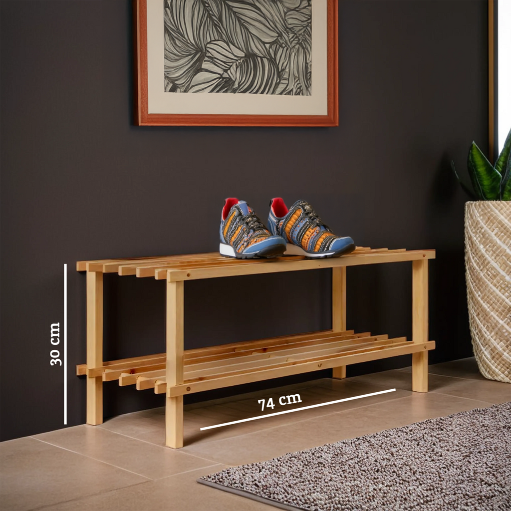 Orsina Arla 2-Tier Shoe Rack – Natural and Cedar Wood Entryway Storage