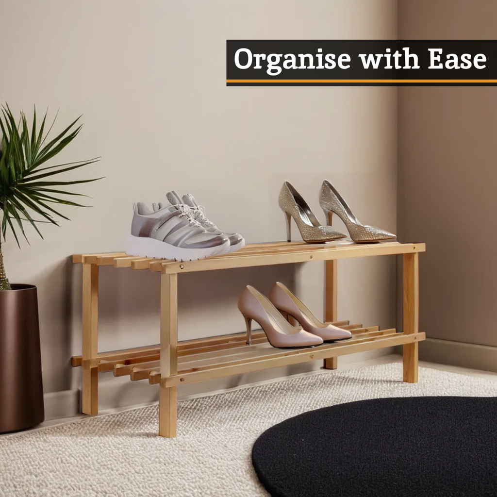 Orsina Arla 2-Tier Shoe Rack – Natural and Cedar Wood Entryway Storage