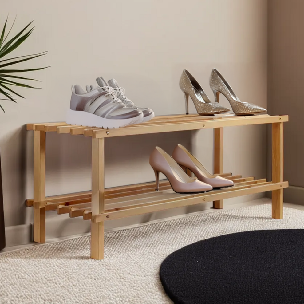 Orsina Arla 2-Tier Shoe Rack – Natural and Cedar Wood Entryway Storage