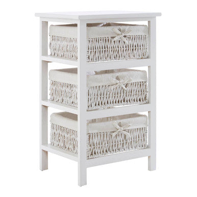 Orsina White Storage Unit with 3 Woven Maize Baskets – Compact Design