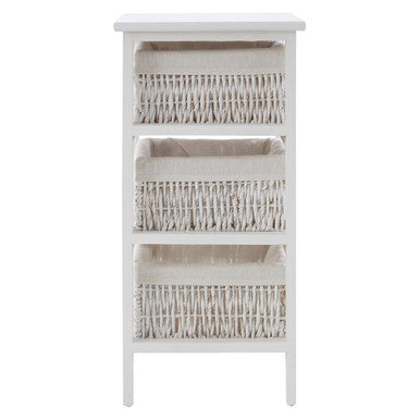 Orsina White Storage Unit with 3 Woven Maize Baskets – Compact Design