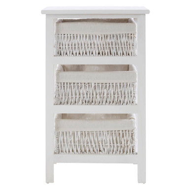 Orsina White Storage Unit with 3 Woven Maize Baskets – Compact Design
