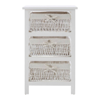 Orsina White Storage Unit with 3 Woven Maize Baskets – Compact Design