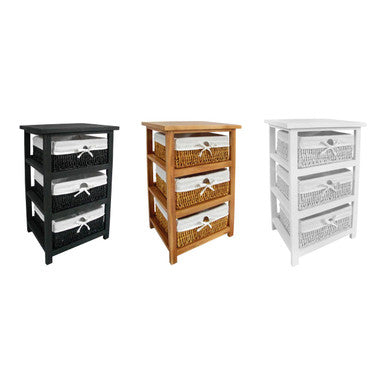 Orsina White Storage Unit with 3 Woven Maize Baskets – Compact Design