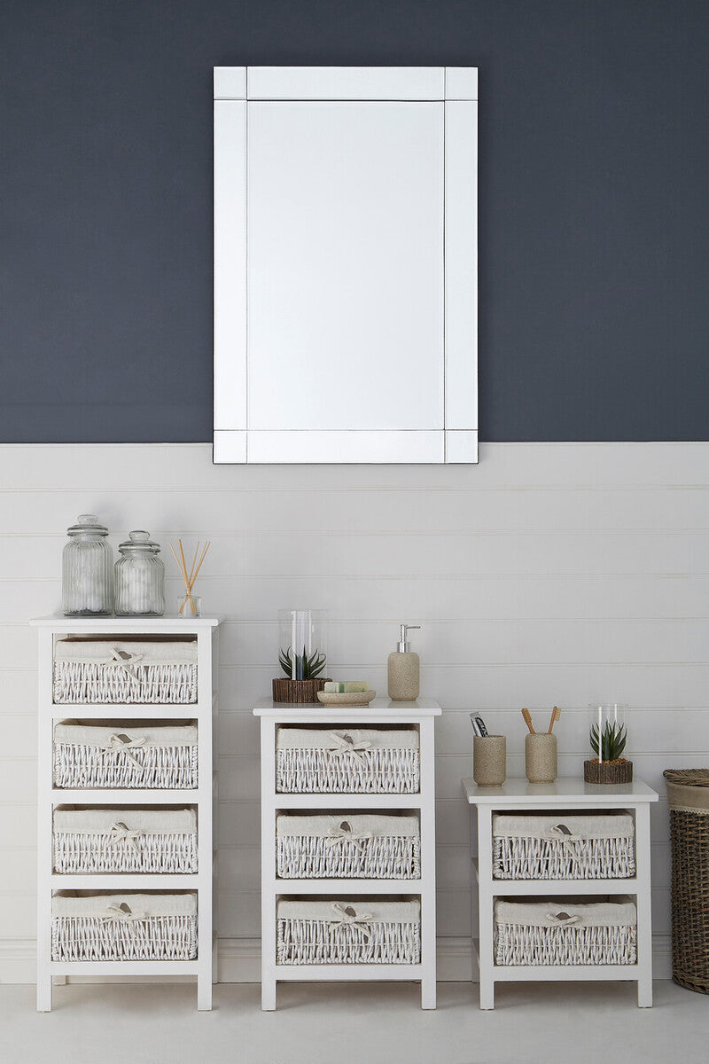 Orsina White Storage Unit with 3 Woven Maize Baskets – Compact Design