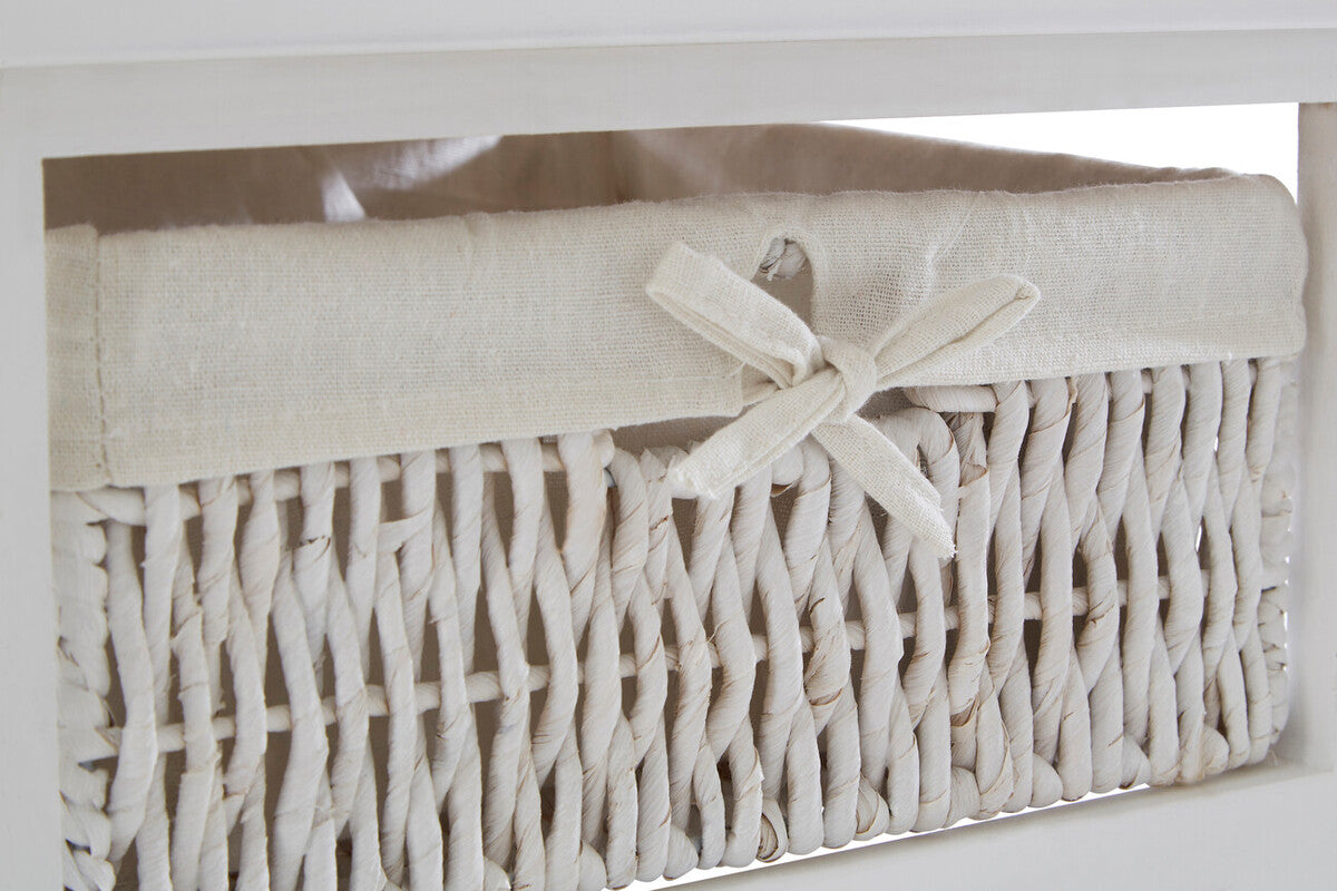 Orsina White Storage Unit with 3 Woven Maize Baskets – Compact Design